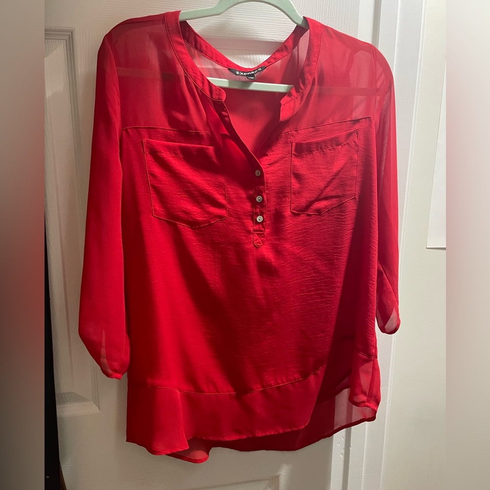 Red express  top with sheer arms